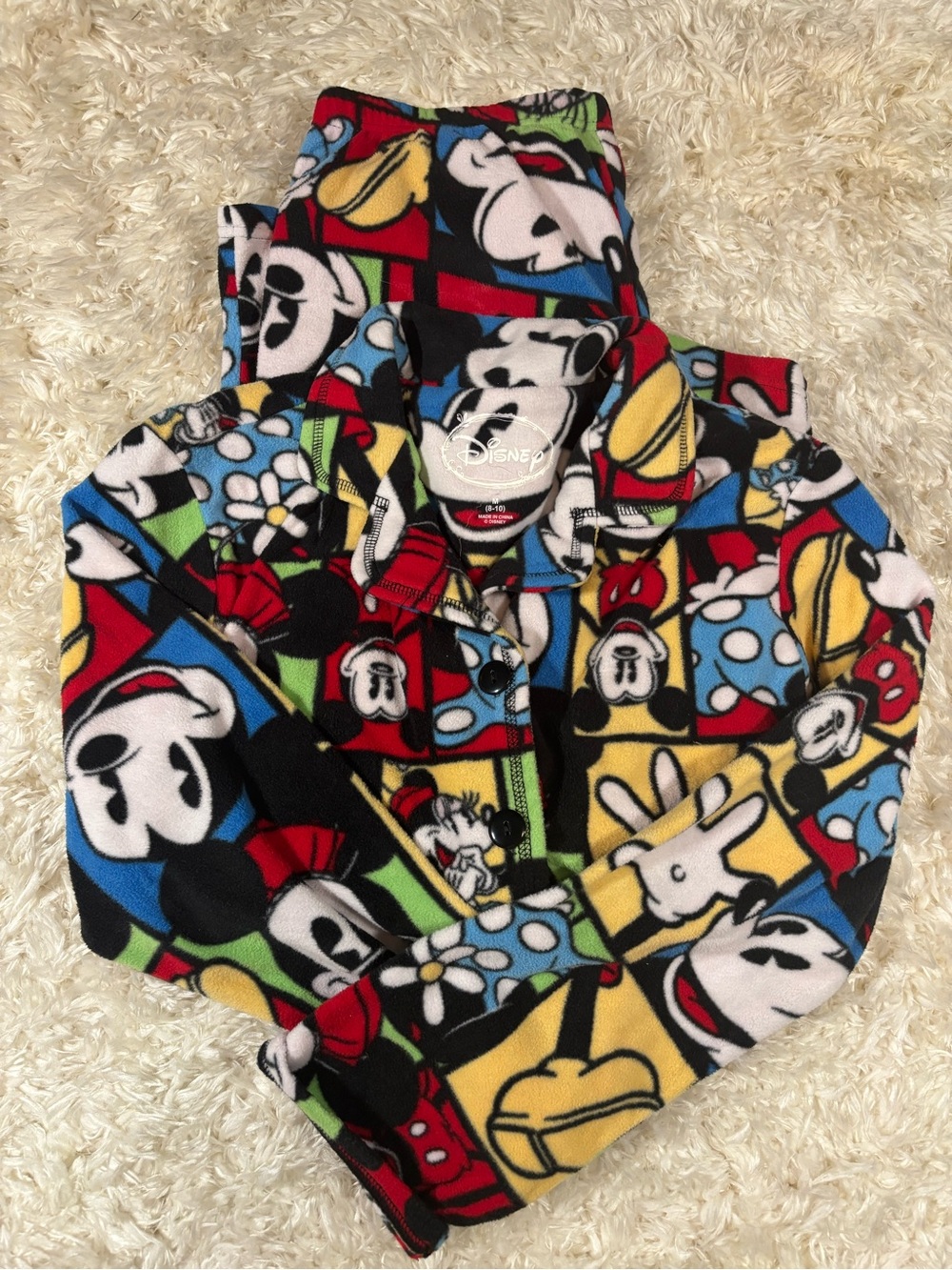 Disney Multicolor Mickey Mouse Fleece PJ Set-sz 8-10